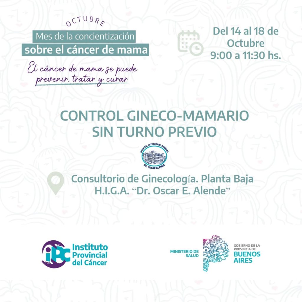 En el dia internacional de la concientizacion del cancer de mama, control gineco-mamarios sin turnos previos